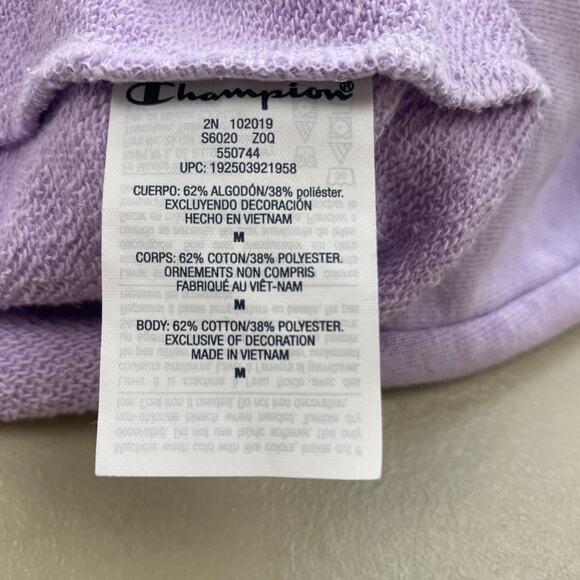Champion Cropped Hoodie Sweatshirt Women Medium Pastel Purple Embroidered Floral - Picture 8 of 11